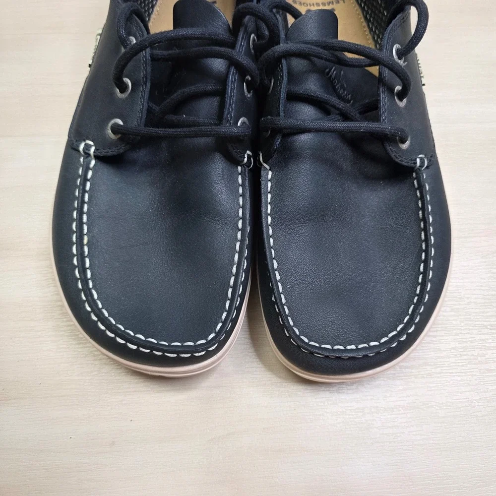 Lems Mariner Navy Leather Barefoot Boat Shoes Mens 43 Minimalist Zero Drop